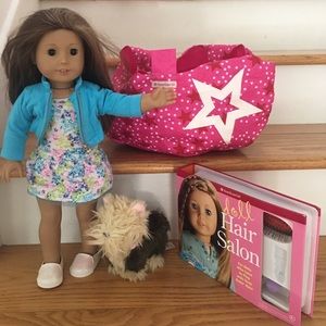 American Girl Doll with puppy, bag and hair accessories! All American Girl!